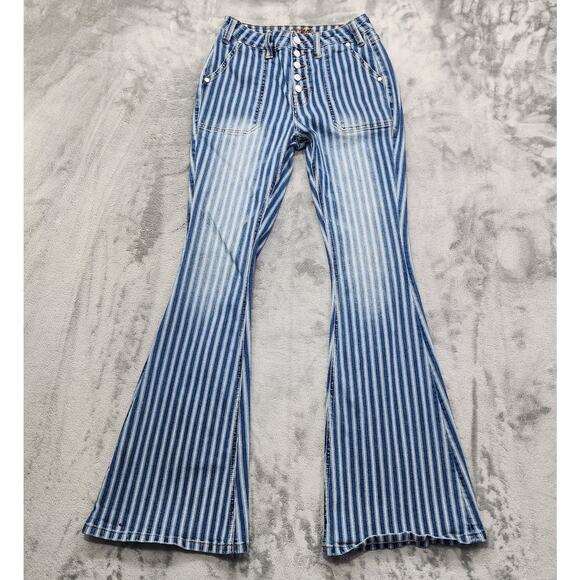 Rock & Roll Denim Denim - Rock & Roll Cowgirl Denim Jeans Womens 27 Blue Striped Sheridan Bell Bottoms